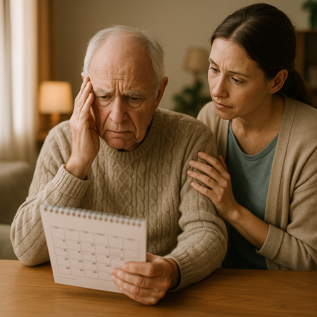 Anziano con primi segnali di demenza assistito in casa da familiare attento