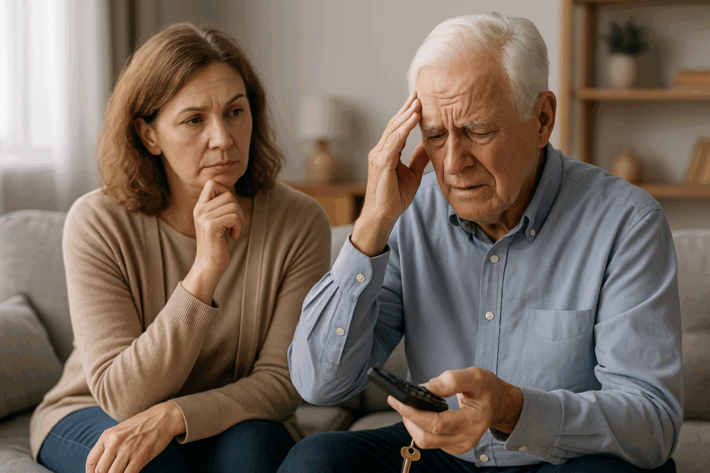 Caregiver osserva sintomi iniziali di demenza nell’anziano, come perdita di memoria e confusione”