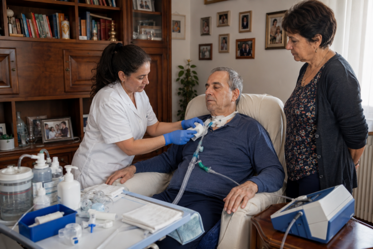 Gestione quotidiana della tracheostomia a domicilio con infermiere e caregiver