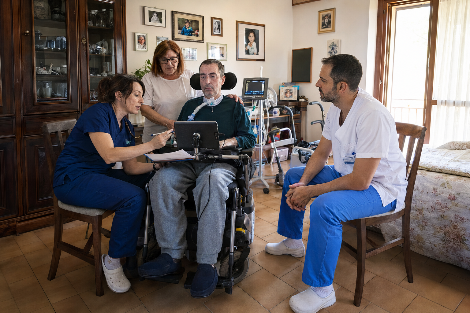 Paziente con SLA assistito a domicilio da équipe multidisciplinare in ambiente domestico italiano",